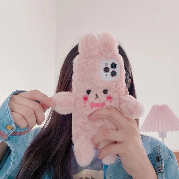 Plush bow pink rabbit phone case