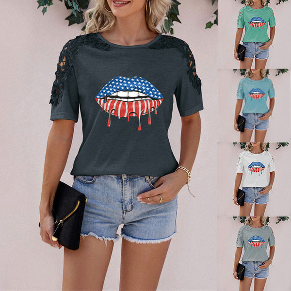 Lip Printed Short Sleeved T Shirt