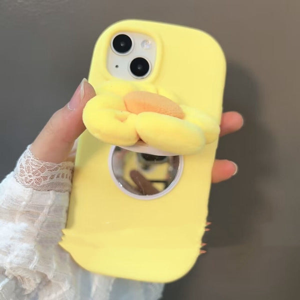 Makeup Mirror Lemon Yellow Three-dimensional Plush Flowers Autumn And Winter