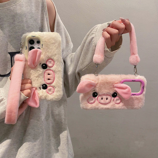 Plush Cute Piggy Phone Case With Bracket