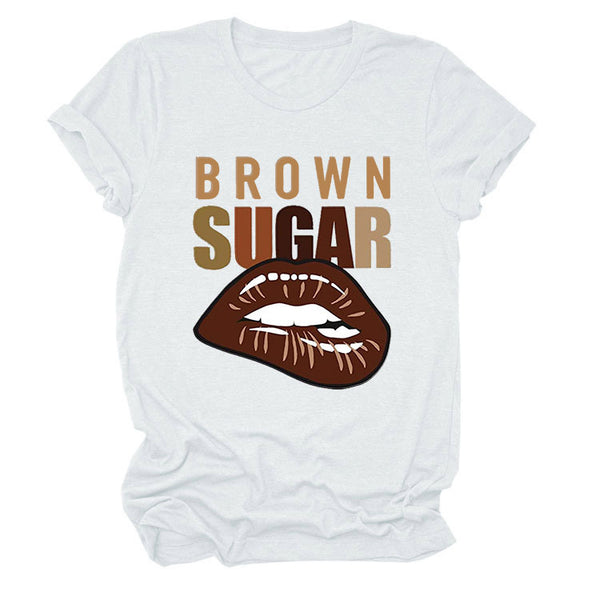 Lip Printed Short Sleeve T-shirt Short Sleeve Blouse For Ladies